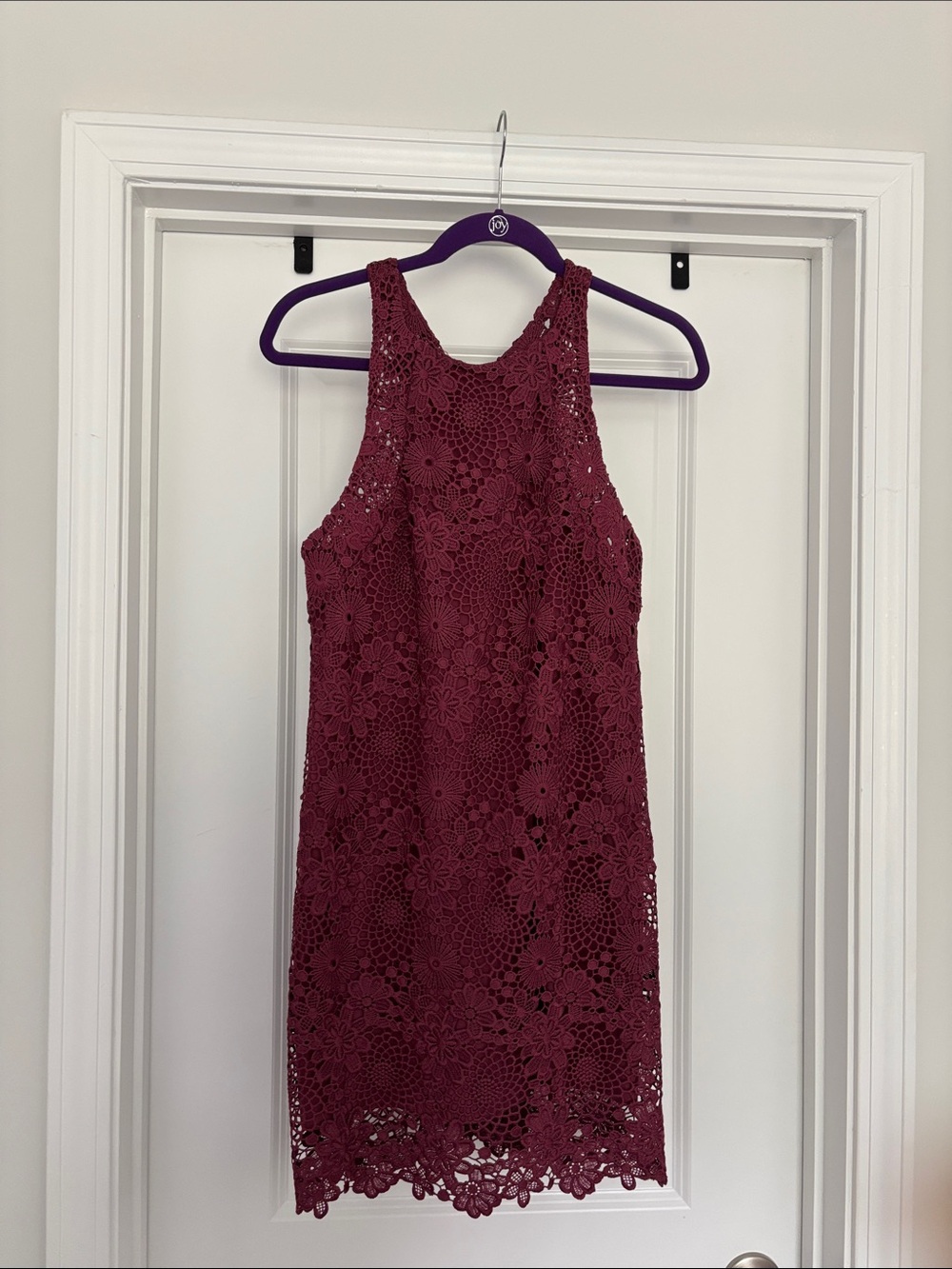 Wayf Floral Crochet Mini Dress in Wine